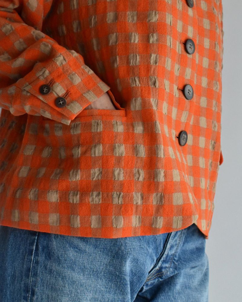Cotton Wool Gingham Check Jacket in Beige/Orange
