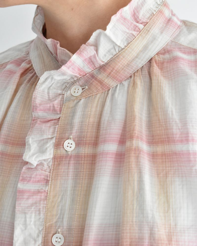 Light Madras Ruffle Blouse in LightPink