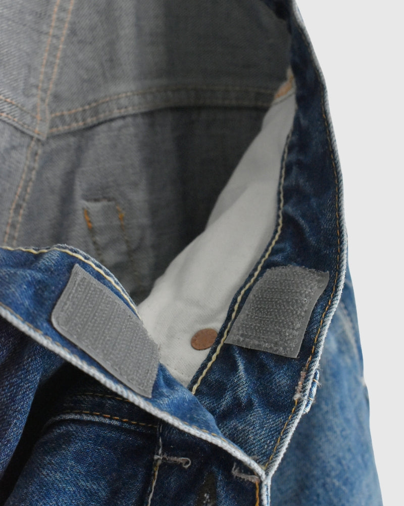 Selvedge Denim Asymmetric Tuck Pants in VintageBlue
