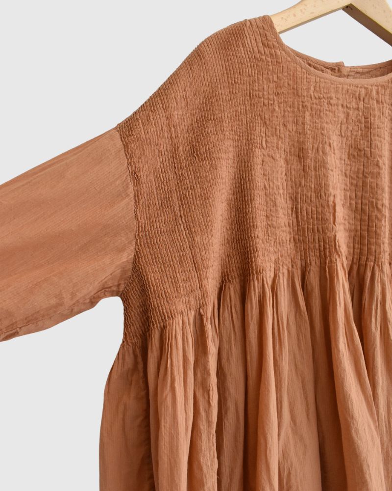 Crew-Neck 3/4 SL Shirt with Mini Pintuck in DarkOrange