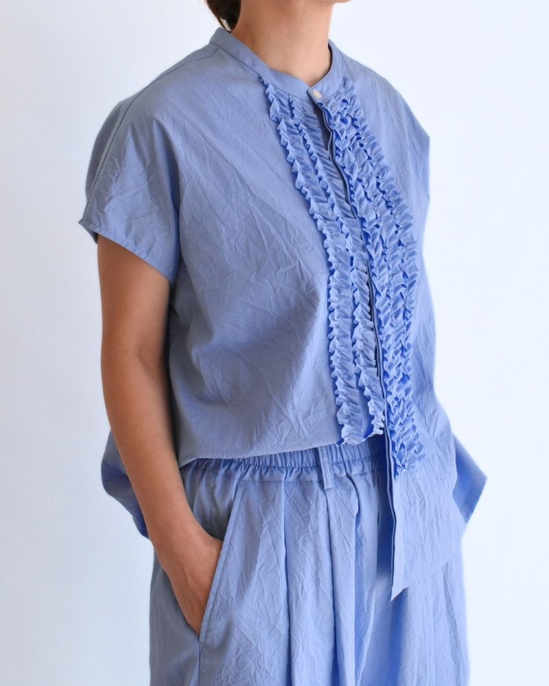 RAY-CC French Sleeve Frill Blouse in Sax