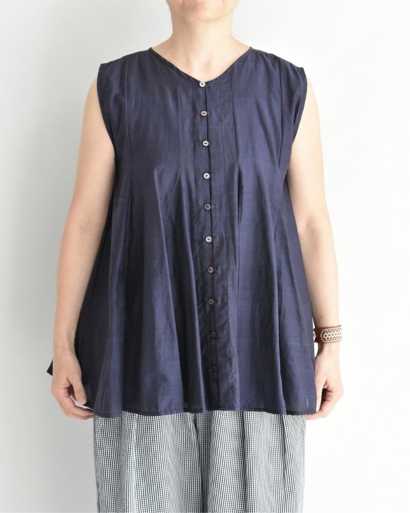 Silk cotton gusset 2-way tank top in Navy