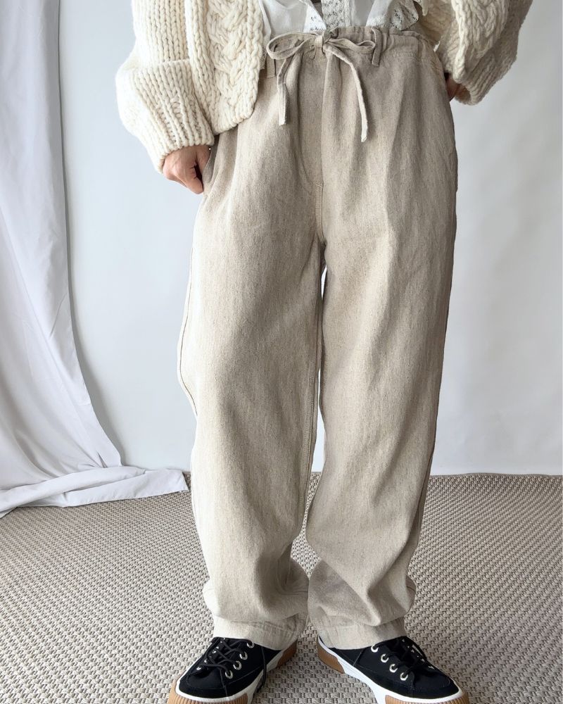 COTTON LINEN VINTAGE TWILL PANTS in Natural