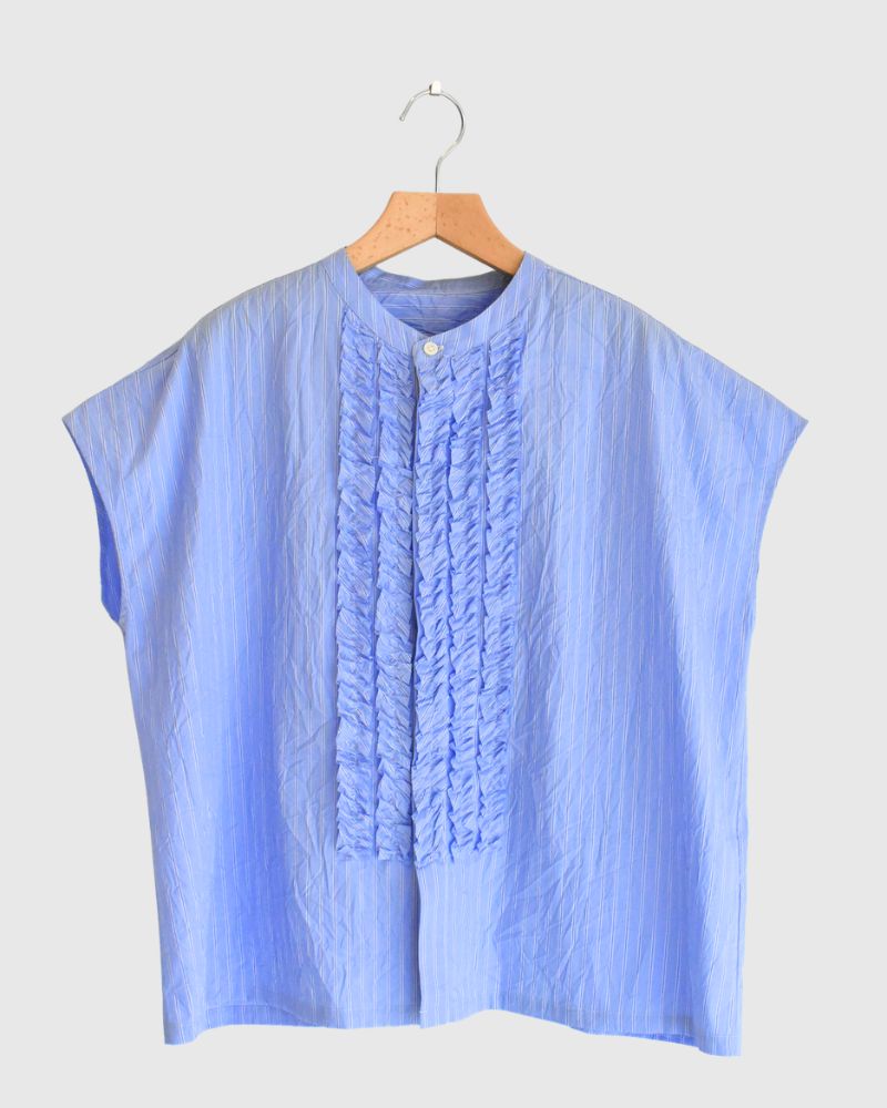 RAY-CC French Sleeve Frill Blouse in SaxStripe