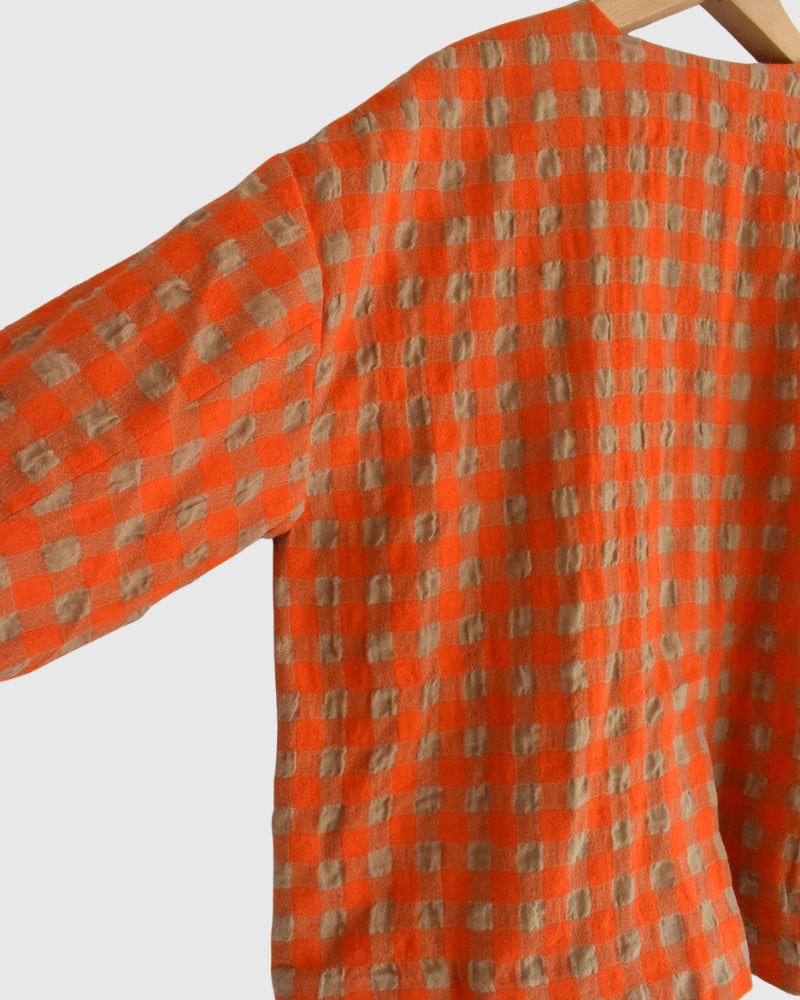 Cotton Wool Gingham Check Jacket in Beige/Orange