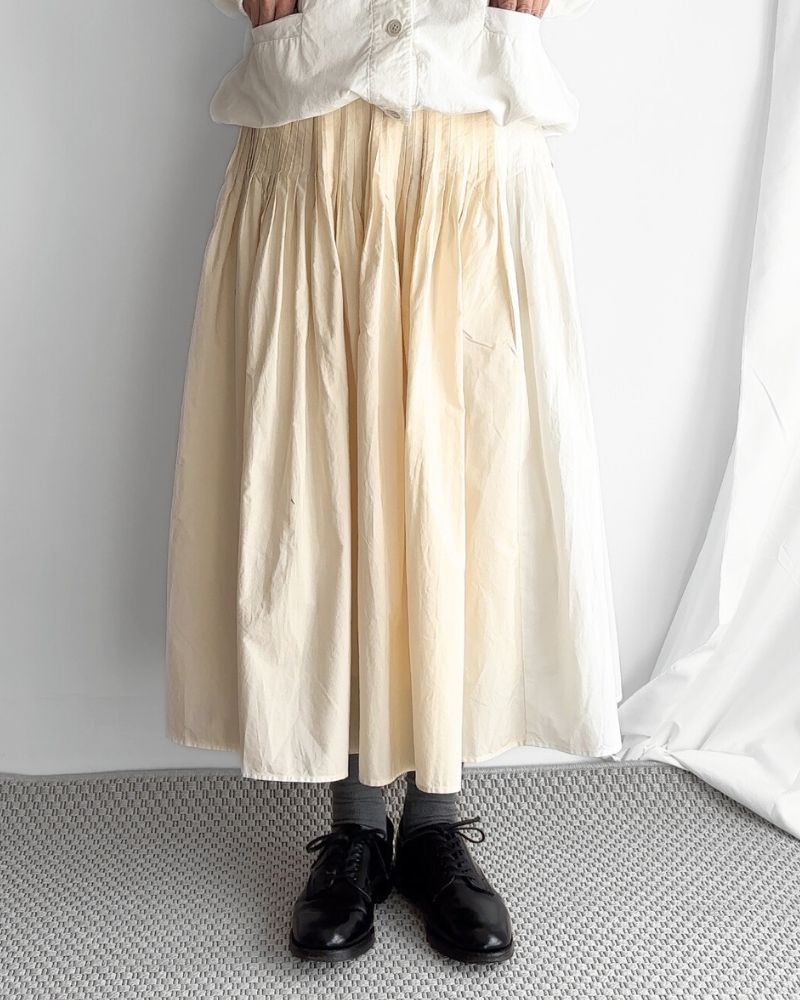 40s ORGANIC POPLIN(PATCHWORK) PINTUCK FLARED SKIRT WITH CRAZY PATCH WORK in Natural/White