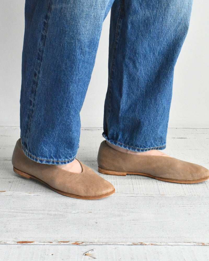 Selvedge Denim Asymmetric Tuck Pants in VintageBlue