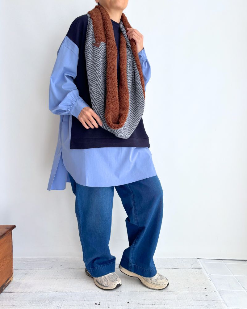 Long Herringbone Knit Snood in GrayNavy