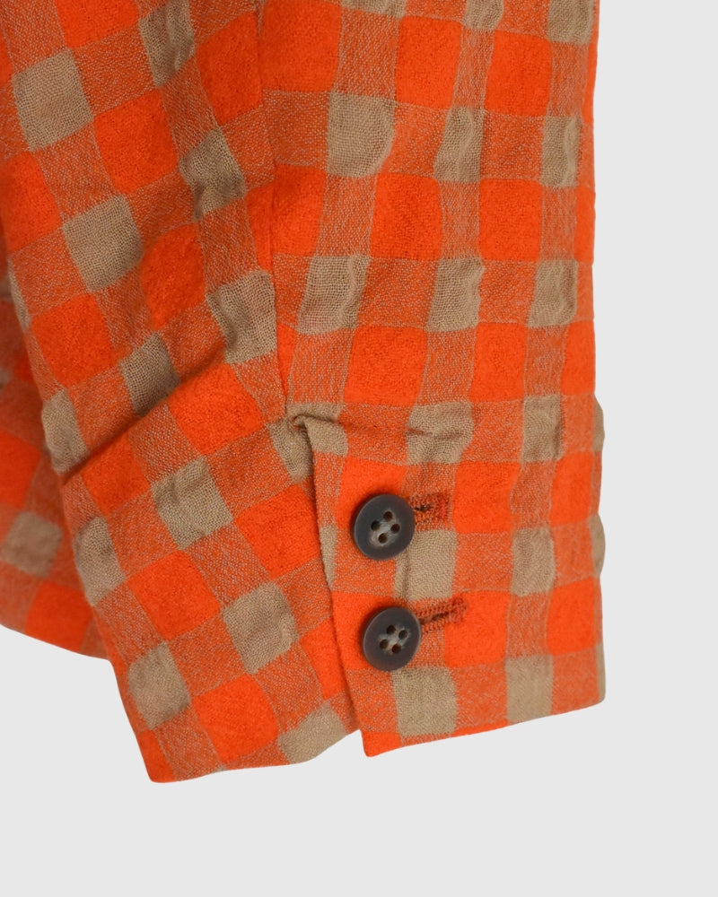 Cotton Wool Gingham Check Jacket in Beige/Orange