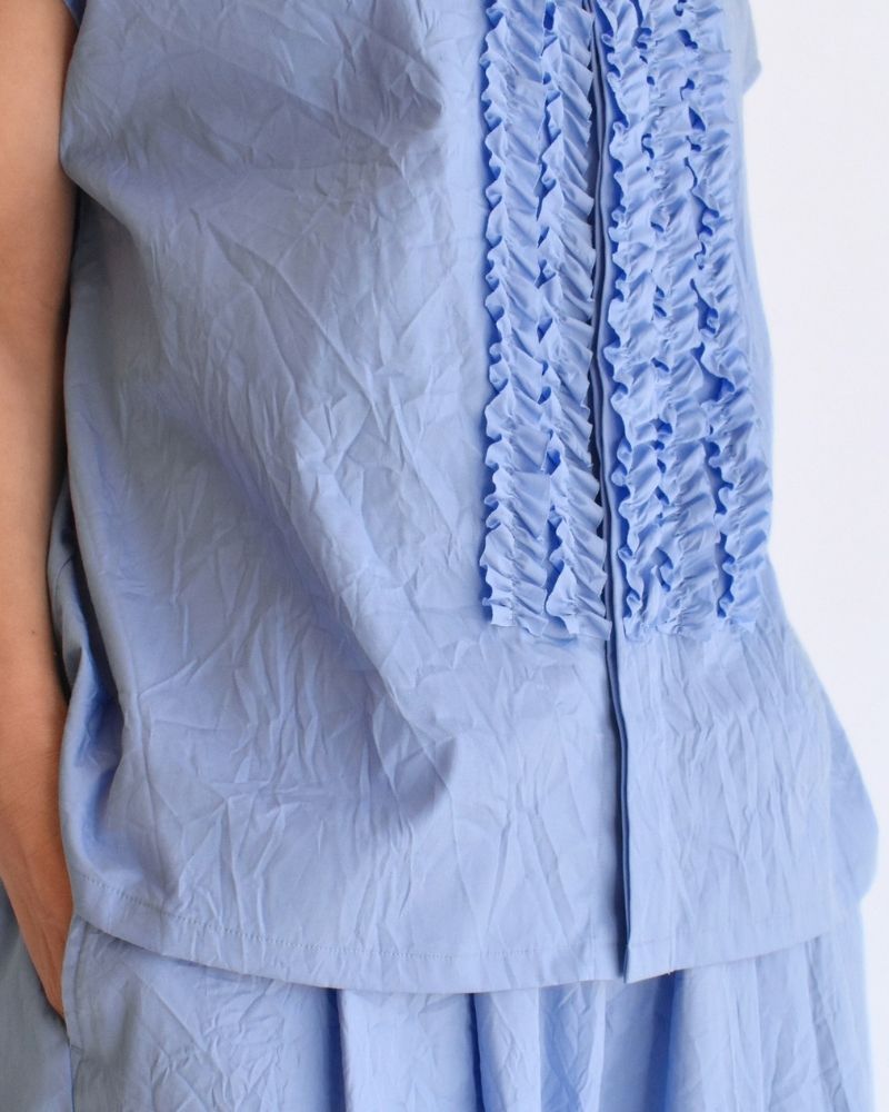 RAY-CC French Sleeve Frill Blouse in Sax