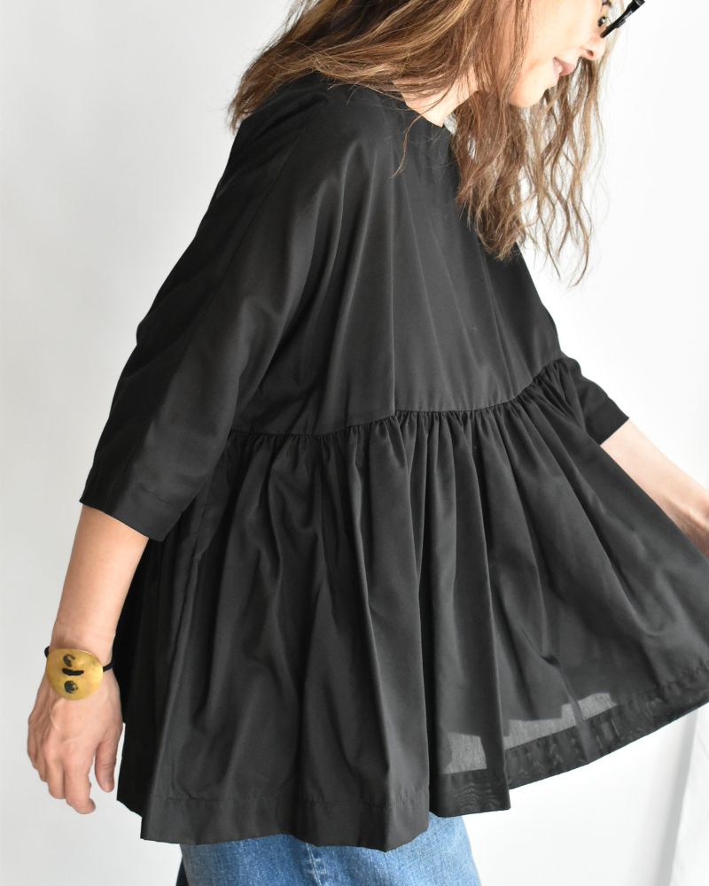 Gathered boat neck blouse in Black