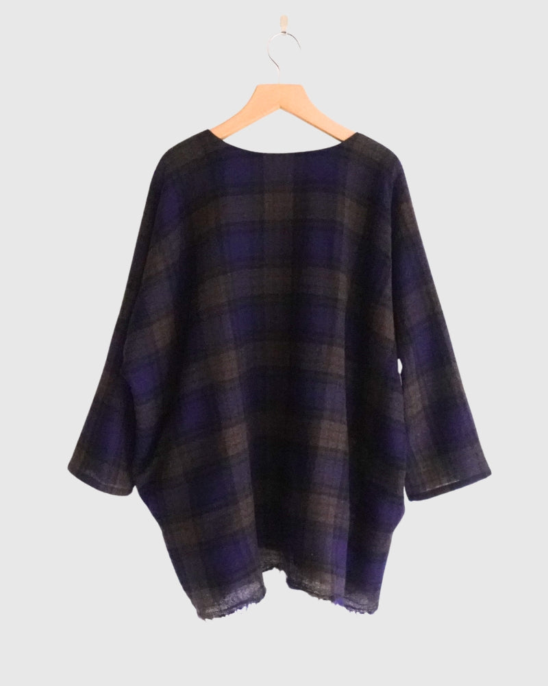 Wool Gauze Voile Reversible Top in Navy/Brown