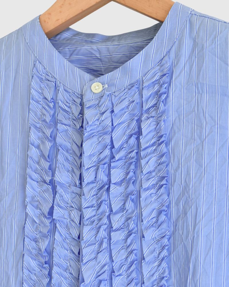 RAY-CC French Sleeve Frill Blouse in SaxStripe
