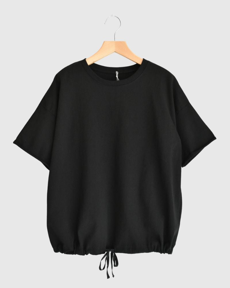 Half-Sleeve Drawstring T-shirt in Black
