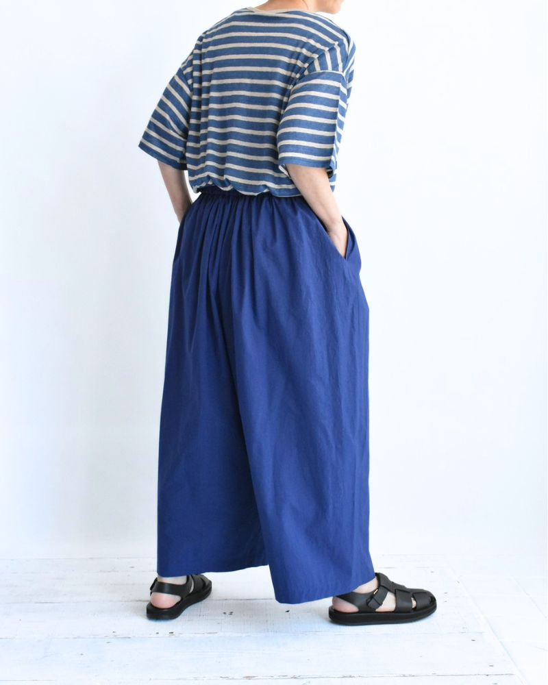 Wide Cocoon Gathered Pants in Blue