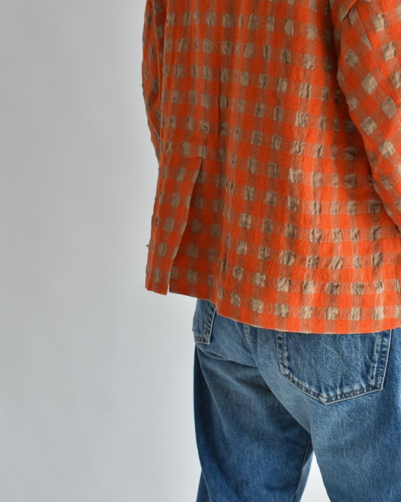 Cotton Wool Gingham Check Jacket in Beige/Orange