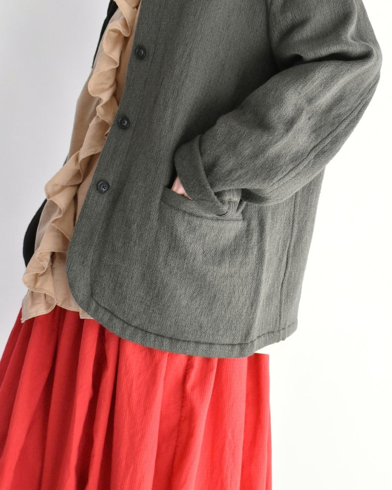 Stand Collar Fly Front Jacket in Olive