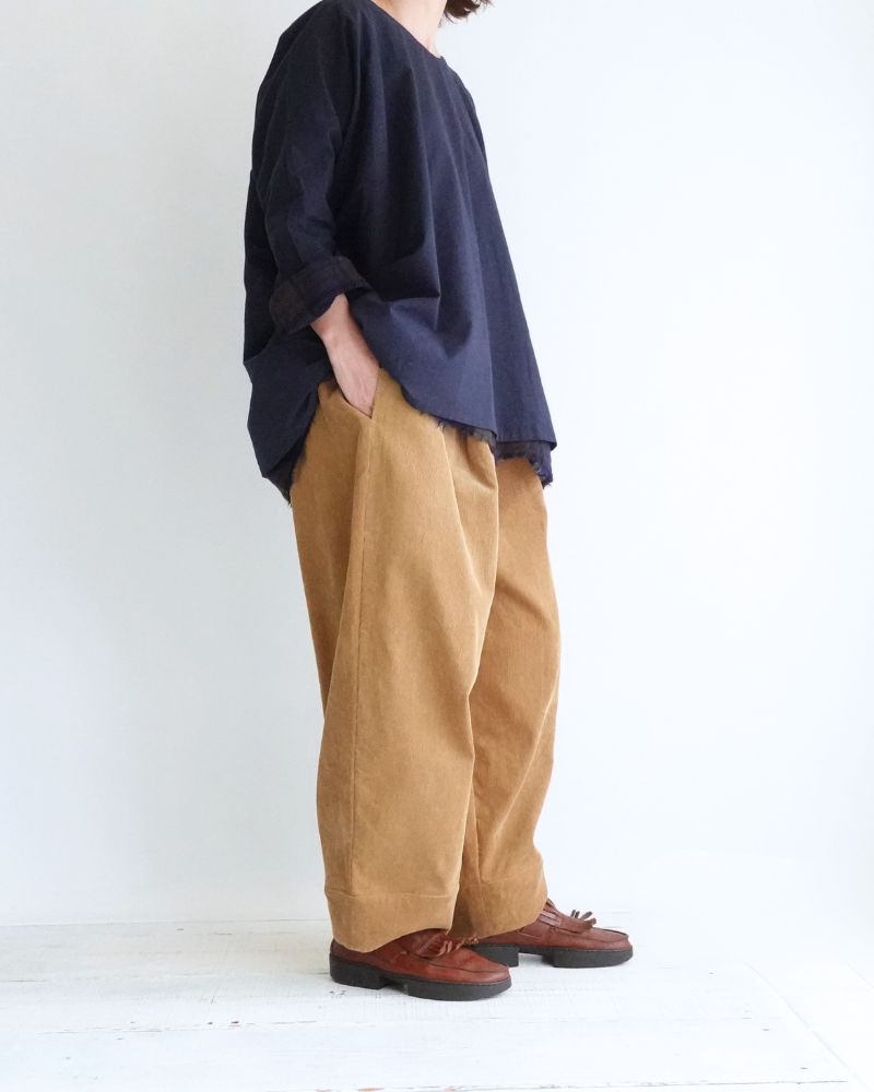 Wool Gauze Voile Reversible Top in Navy/Brown