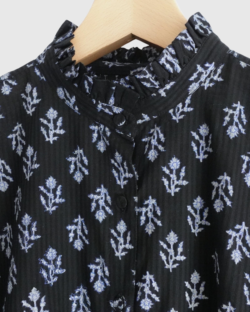FRILL COLLAR SHIRT WITH MINI PINTUCK in Black