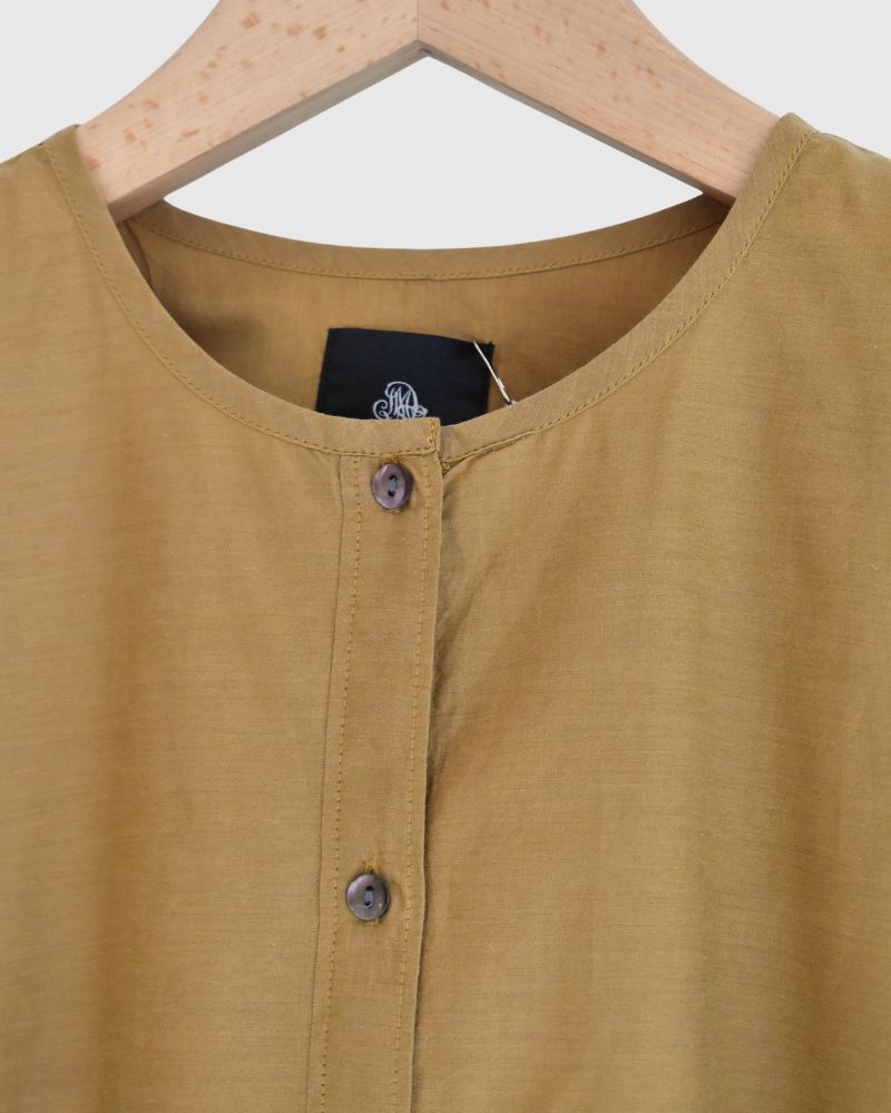 BANGALORE COTTON/SILK PLAIN PULLOVER SHIRT in MustardYellow