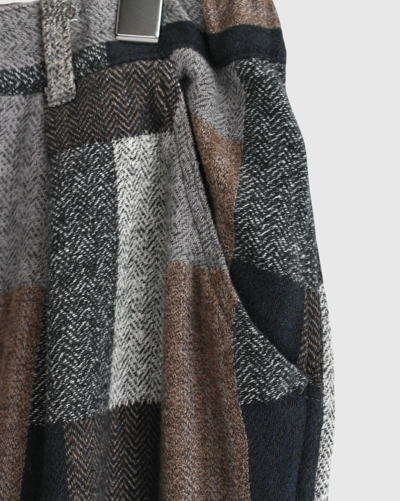 Patchwork Brushed Check Pants in Gray