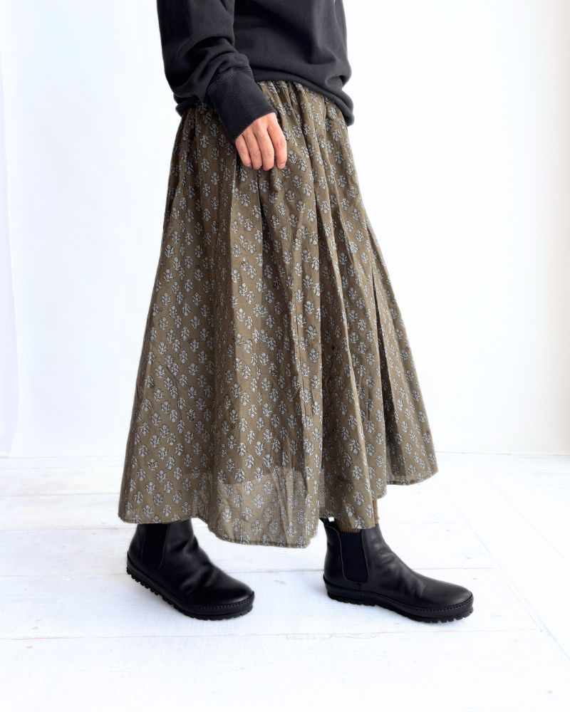 RAJASTAN TUCK GATHERED SKIRT WITH LINING in Olive