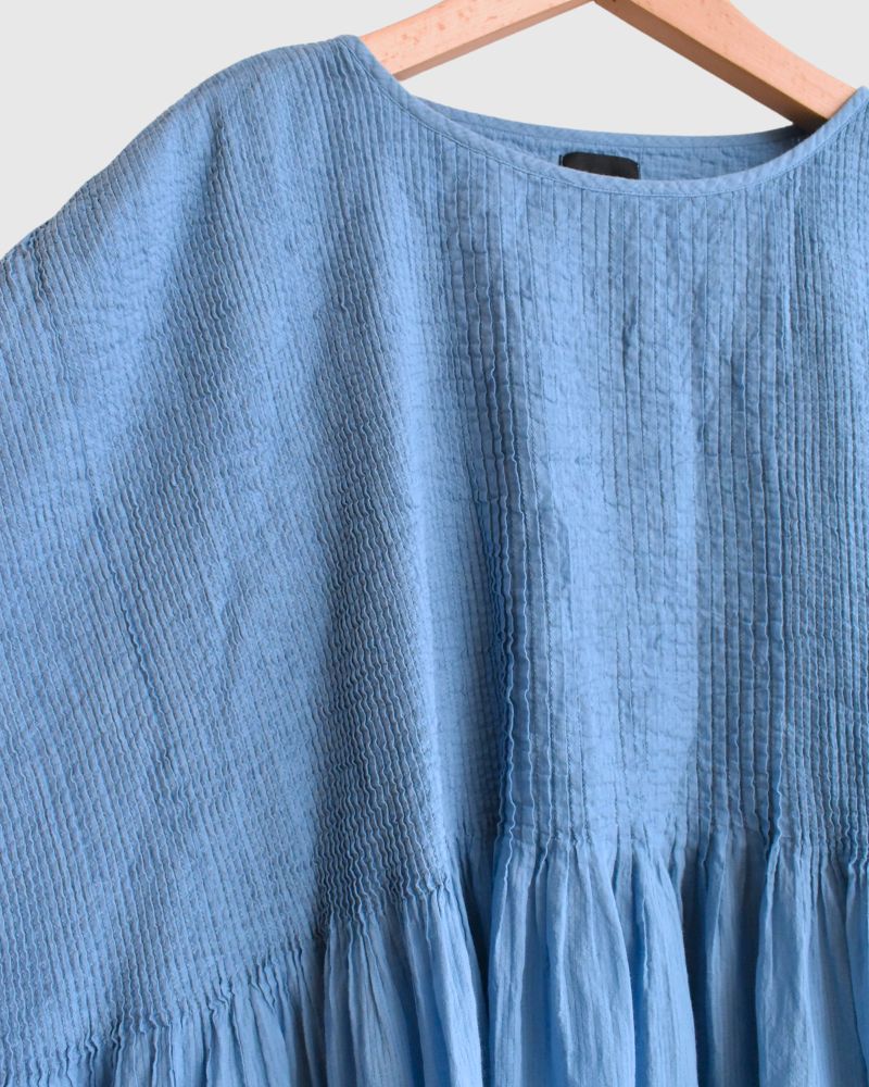 80s ORGANIC STRIPE(OVERDYE) MINI PINTUCK PULLOVER in LightBlue