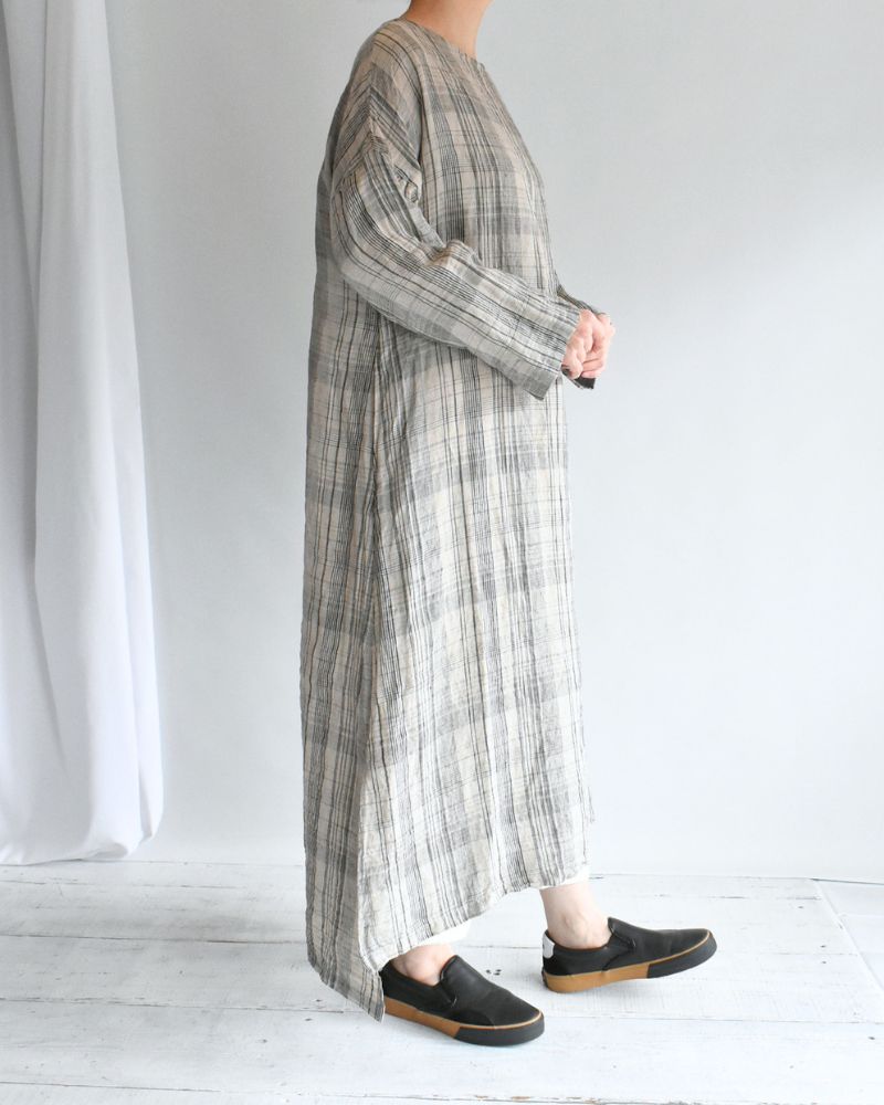 Linen Check Dress in Natural