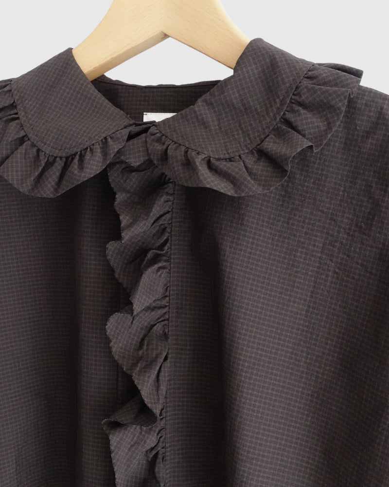 Collar & Front Frill Blouse in Brown