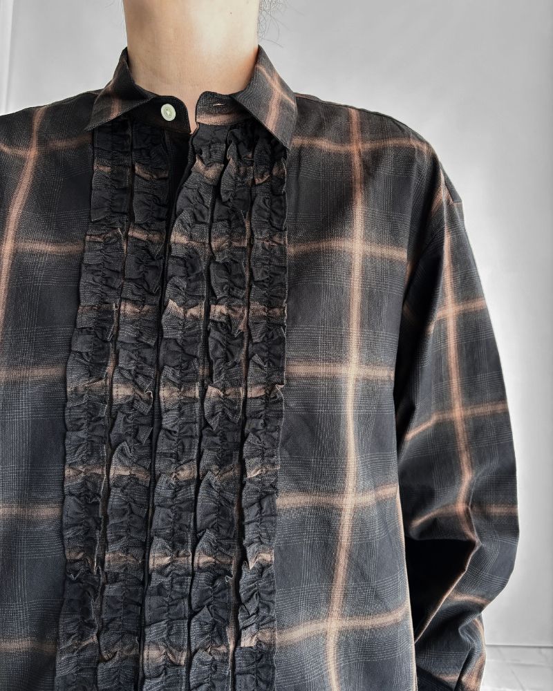 DORIS-W Frill Blouse in BrownCheck