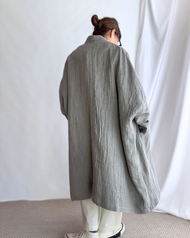 Linen Hemp Dolman Coat in Sumi