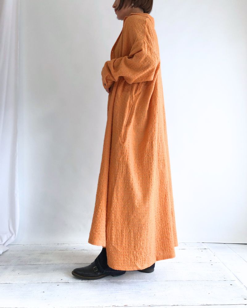 Wool Cotton Gingham Dress in Orange/Mocha