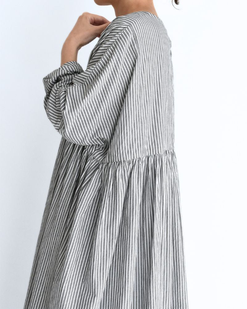 Gathered Dress in Stripe-B
