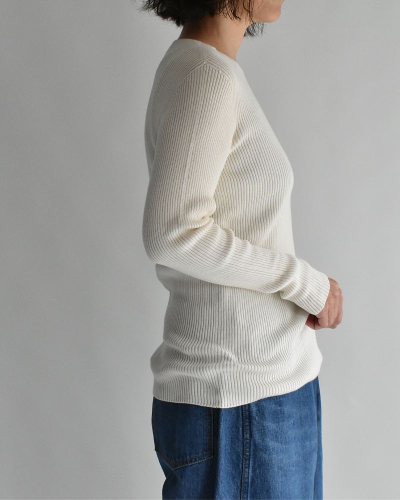 JAPAN WHOLEGARMENT Rib Knit Pullover in Ivory