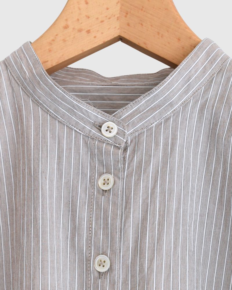 Band Collar Big Shirt in BrownStripe