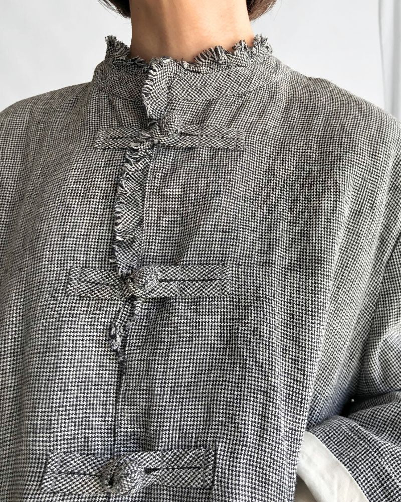 ANONYMOUS FRILL COLLAR CHINA JACKET in GrayBirdsEye