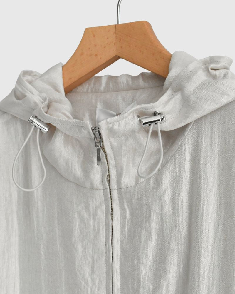 Shiny Hoodie Blouson in OffBeige