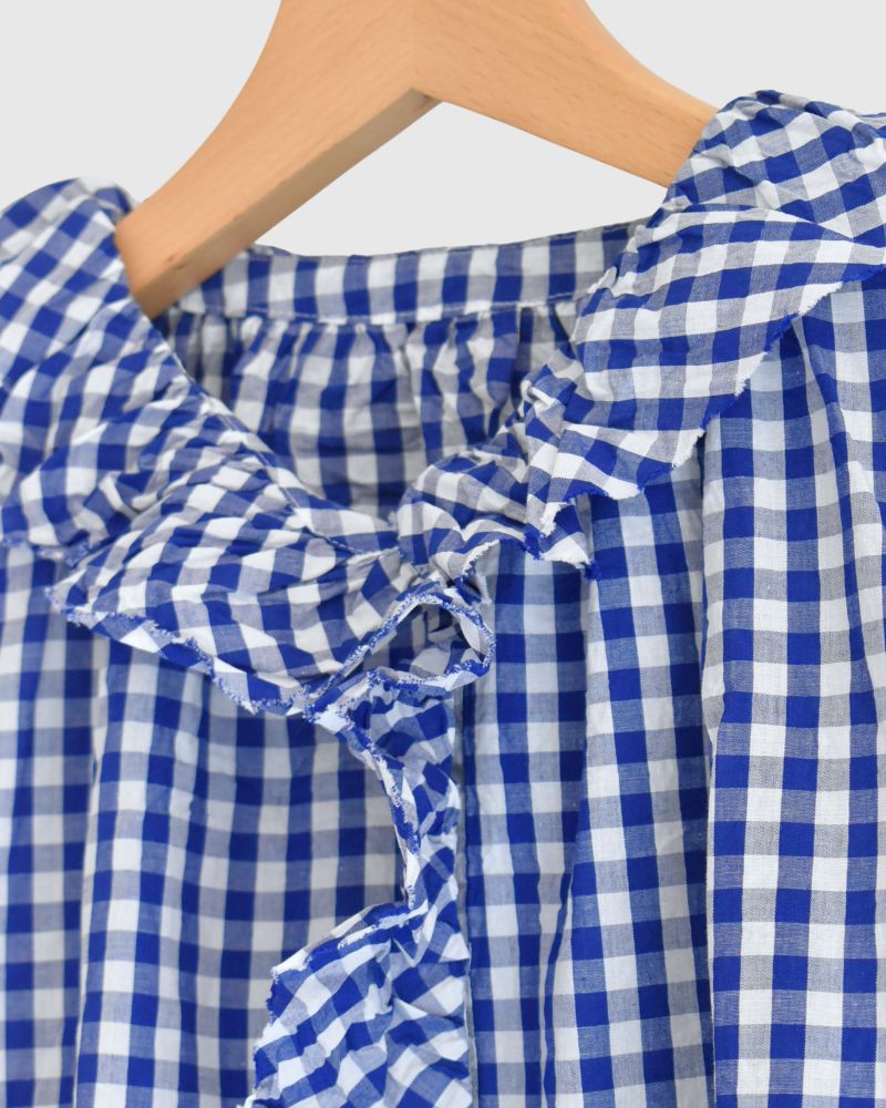 Frill Blouse in BlueCheck