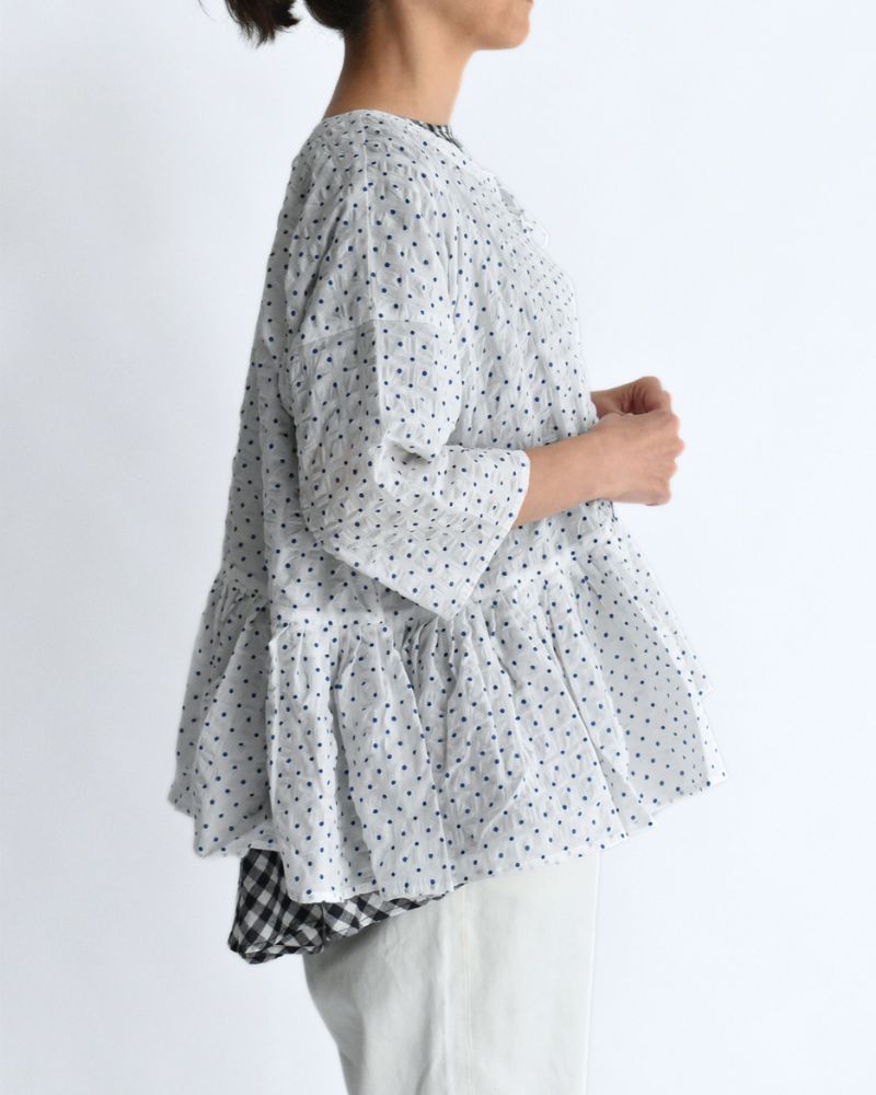 Ripple Dot Cache-coeur Blouse in White/Blue
