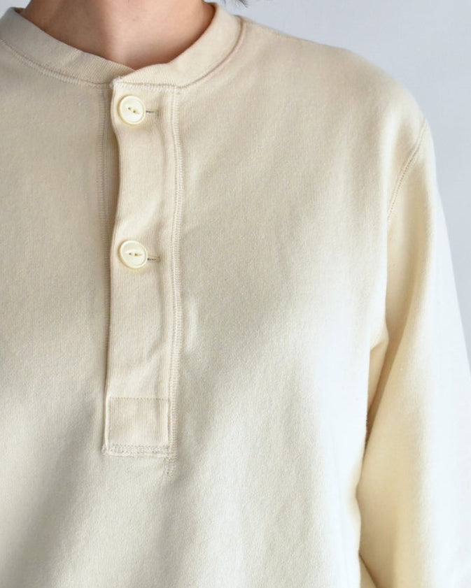 Recycle/Organic Henley Neck Sweatshirt in Ivory