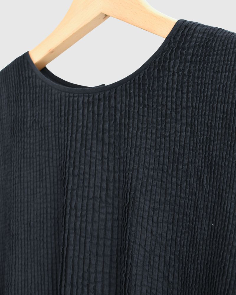 Crew-Neck F/SL Dress with Pintuck in Marine
