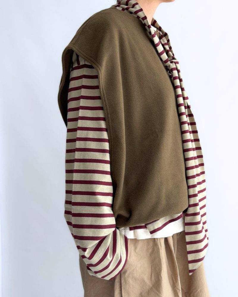 Utility Fleece Wide Vest in Khaki
