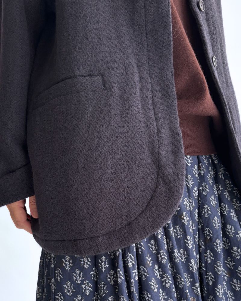STAND COLLAR FLY FRONT JACKET in Navy