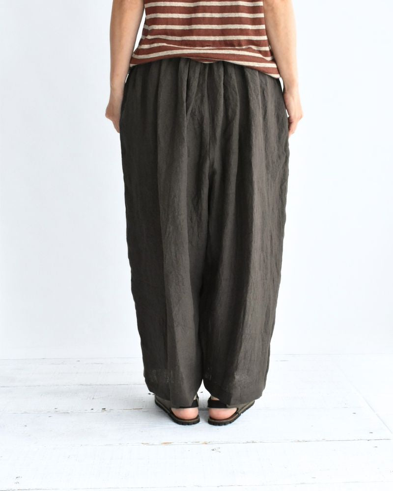 Wide Cocoon Gathered Pants (LINEN) in Brown