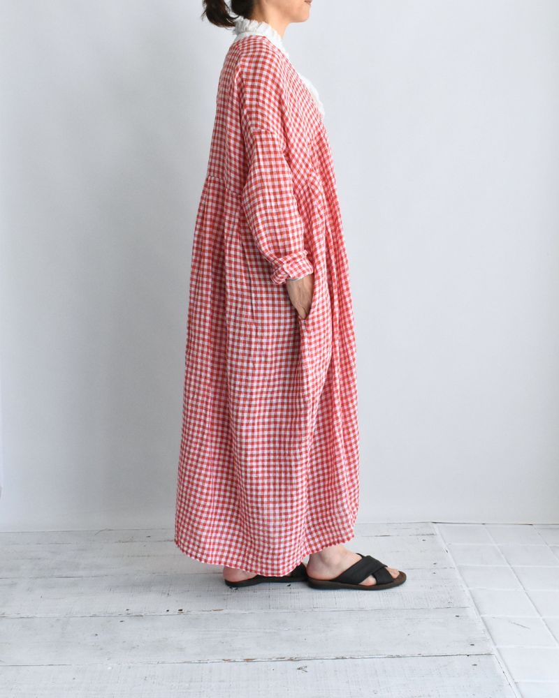 Gingham Check Linen Dress in RedCheck
