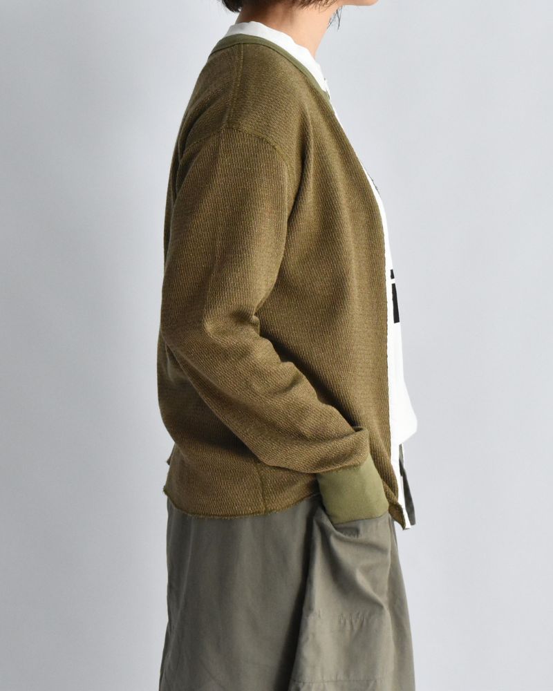 Lame Thermal Remake Cardigan in Khaki
