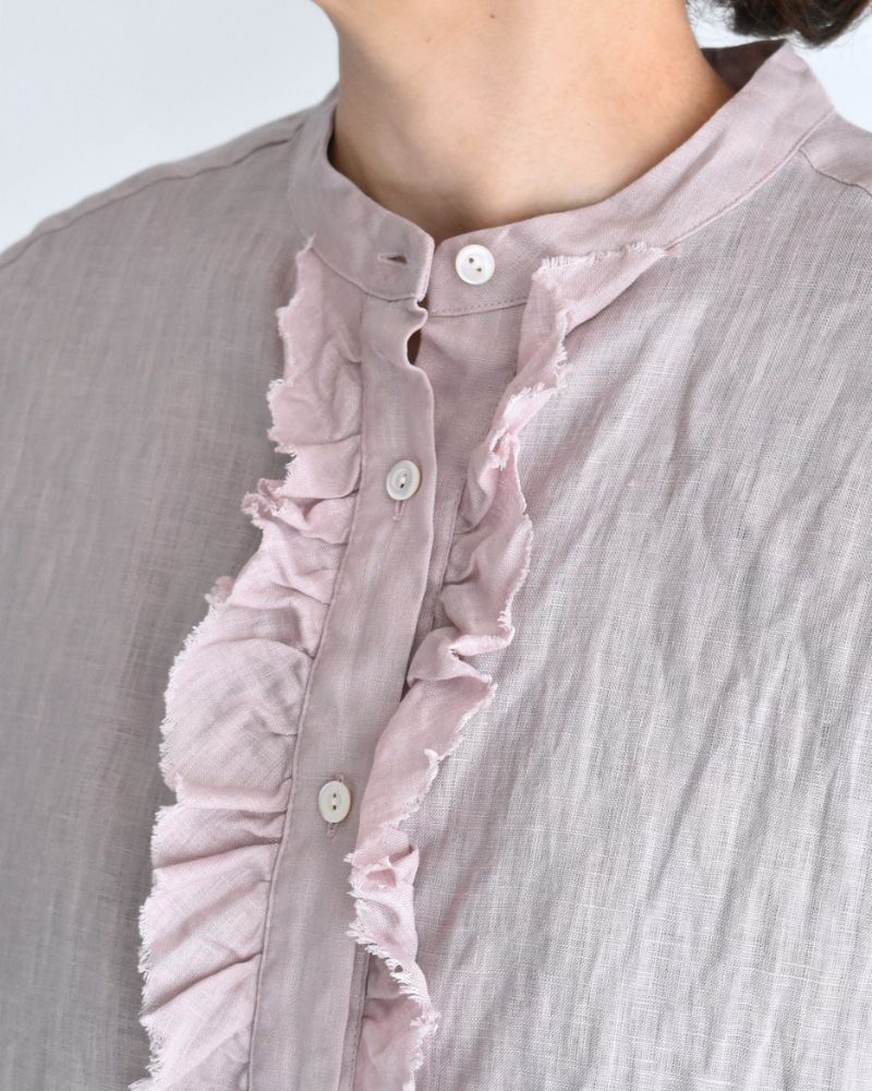 Linen Frill Sleeveless Blouse in Ash Pink