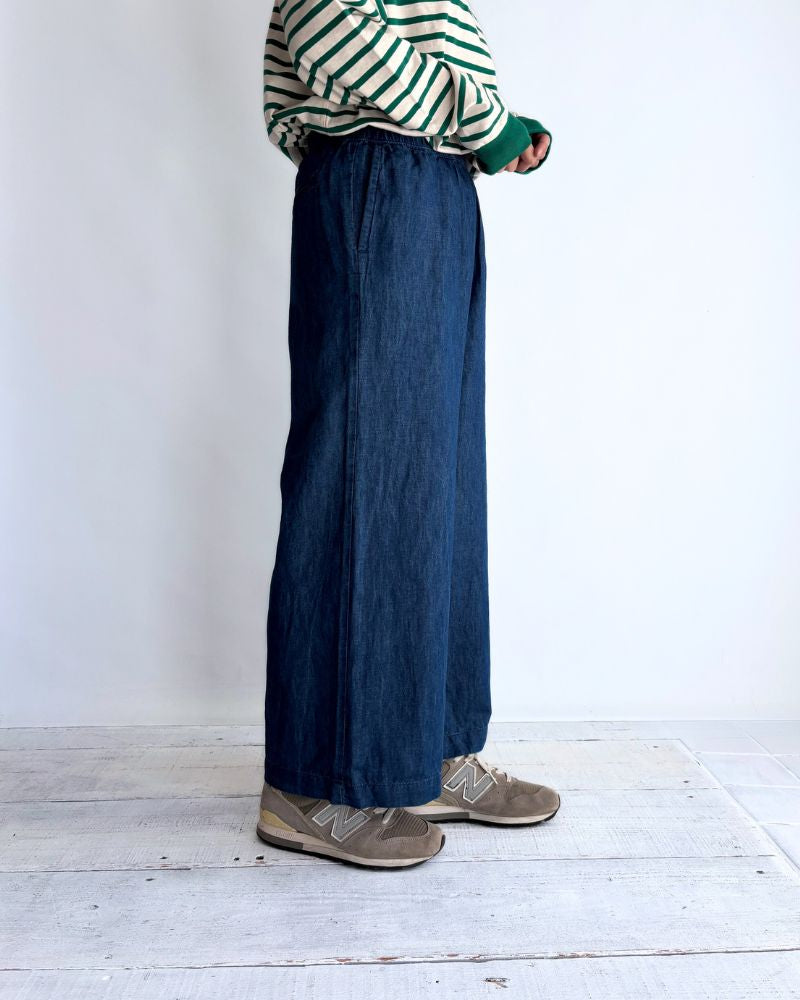 COTTON/LINEN DENIM EASY WIDE PANTS Blue