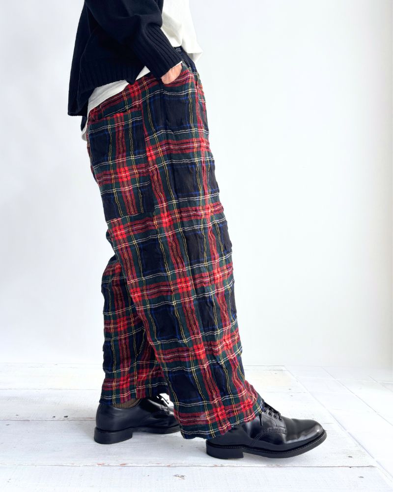 Cotton wool tartan check pants in Black