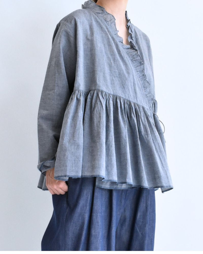 Frill Cache-coeur Shirt in Blue